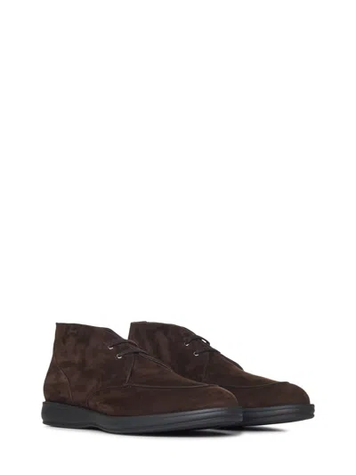 Brioni Suede Leather Desert Boots With Rubber Outsole In Brown