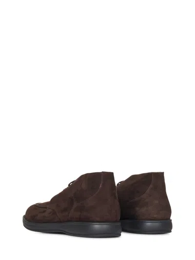 Brioni Suede Leather Desert Boots With Rubber Outsole In Brown