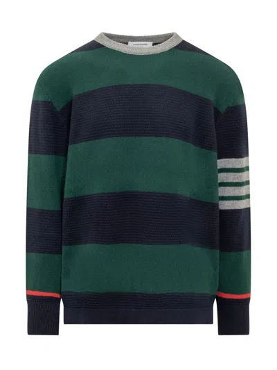 Thom Browne 4 Bar Rugby Jacquard Stripe Pullover In Green