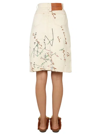 Jw Anderson Oscar Wilde Capsule White Denim Midi Skirt In White