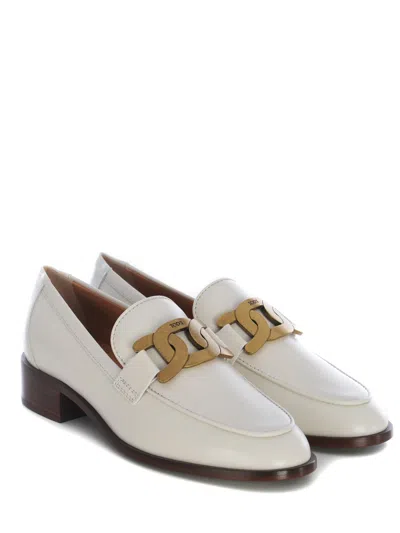 Tod's Leather Loafers In Ivory