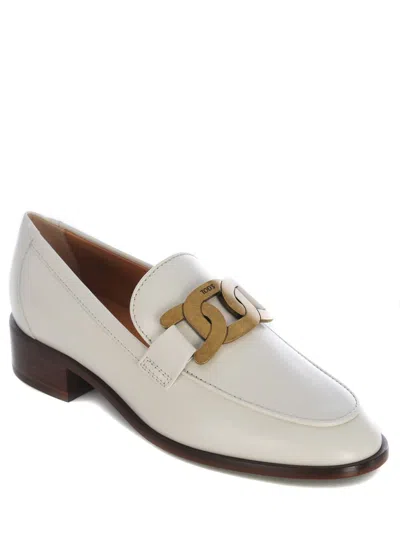Tod's Leather Loafers In Ivory