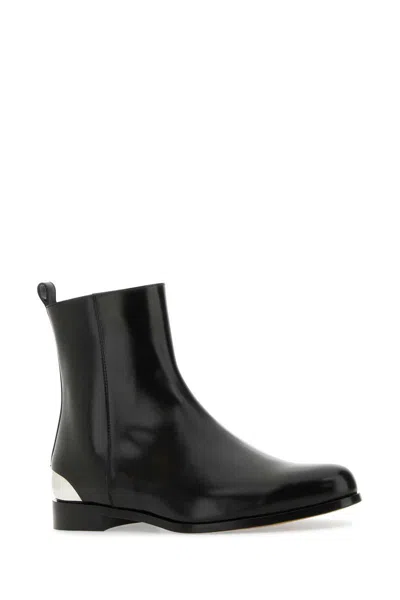 Alexander Mcqueen Leather Ankle Boots In Black