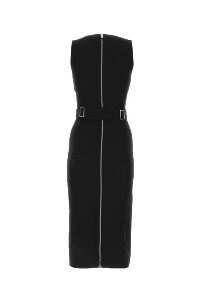 Versace Black Midi Dress With Criss-cross Belt And Medusa Buckle In Stretch Viscose Woman In Black