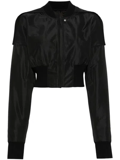 Rick Owens Black Round Collar Polyester Bomber In Black