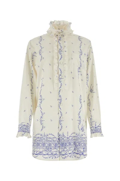 Philosophy Di Lorenzo Serafini Mini Shirt Dress With Ruffled Collar And Long Sleeves In Fantasywhite
