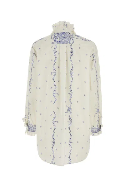Philosophy Di Lorenzo Serafini Mini Shirt Dress With Ruffled Collar And Long Sleeves In Fantasywhite