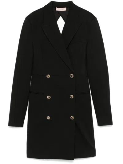 Twinset Twin-set Black Double-breasted Thigh-length Coat In Black
