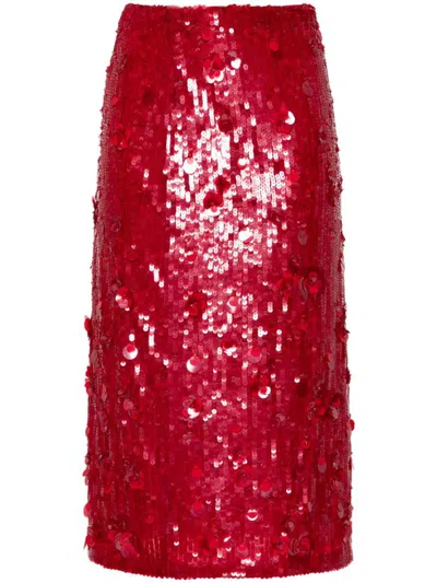 P.a.r.o.s.h Sequined Midi Skirt In Red