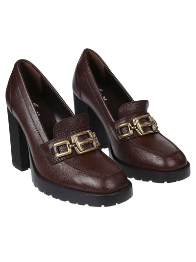 Hogan Woman Loafers Brown Size 10 Leather In Brown