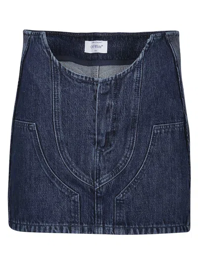 Off-white Low-waist Denim Miniskirt With 3d Detailing In Blue