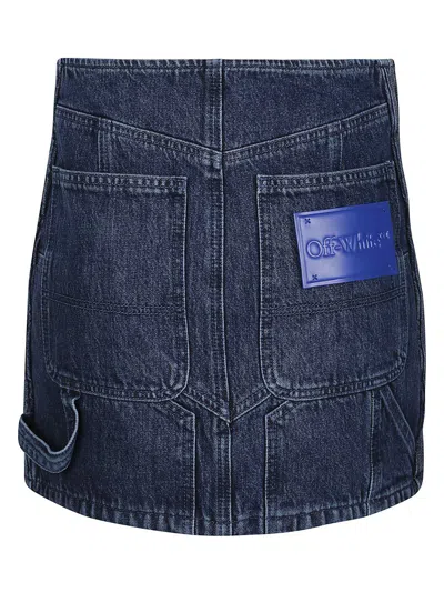 Off-white Low-waist Denim Miniskirt With 3d Detailing In Blue