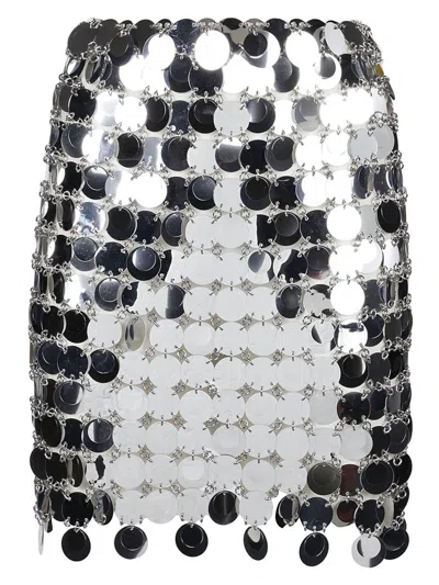 Rabanne Round Sequin Silver Polyester Mini Skirt In Grey