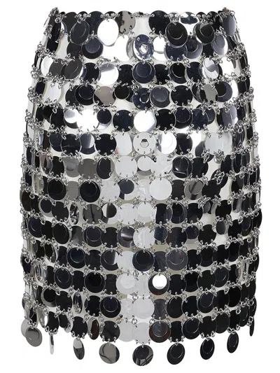 Rabanne Round Sequin Silver Polyester Mini Skirt In Grey