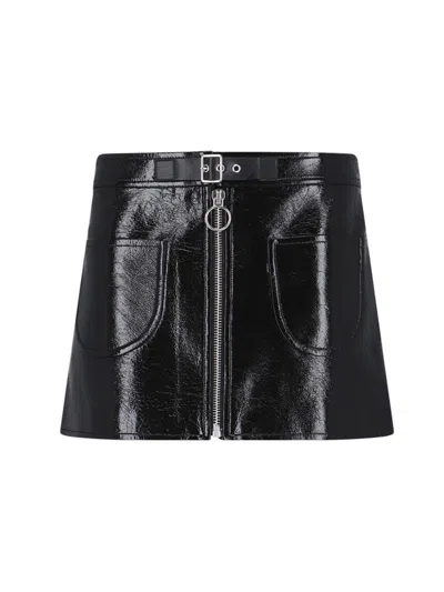 Courrèges Buckle-strap Crinkled Miniskirt In Black