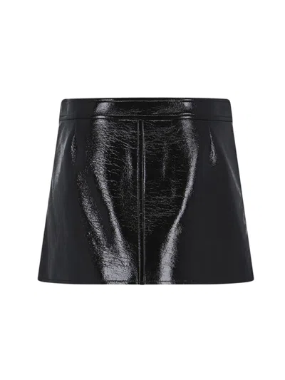 Courrèges Buckle-strap Crinkled Miniskirt In Black