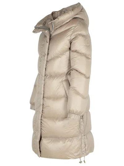 Woolrich 'aliquippa' Long Dove Grey Polyamide Down Jacket In Grey