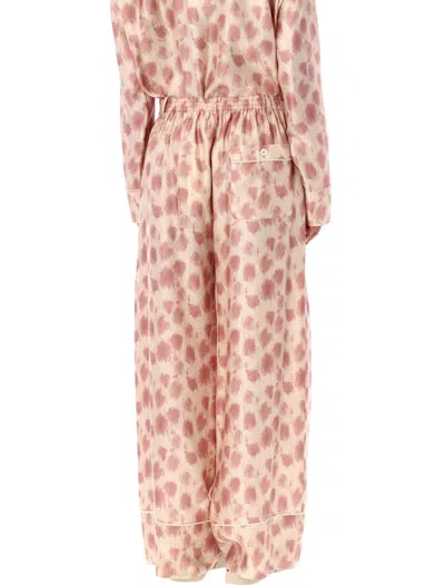 Marni Dusty Pink Silk Palazzo Trousers With Crayon Leopard Print In Clc29