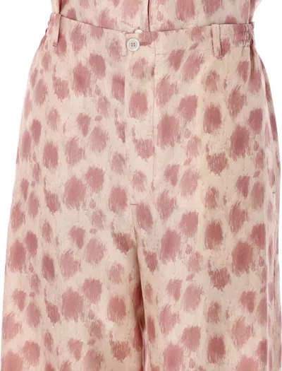 Marni Dusty Pink Silk Palazzo Trousers With Crayon Leopard Print In Clc29