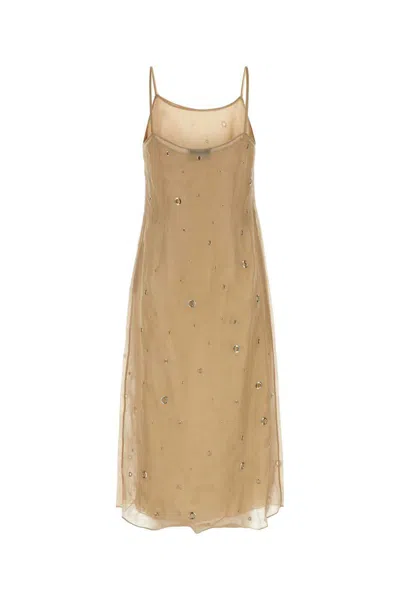 Prada Women's Beige Organza Dress In Beige O Tan
