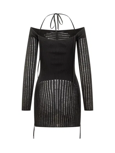 Andreädamo Andreādamo Mini Ribbed Dress In Black