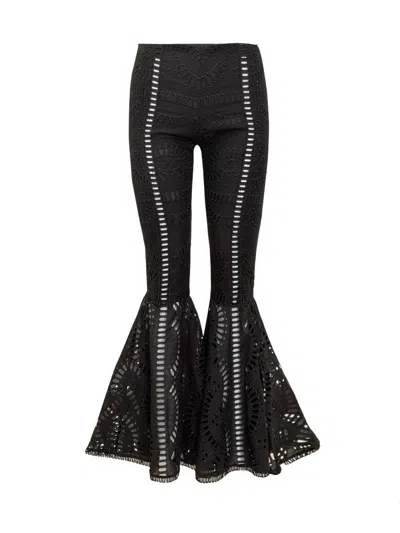 Charo Ruiz Trouk Broderie Anglaise Cotton-blend Flared Pants In Black