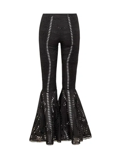 Charo Ruiz Trouk Broderie Anglaise Cotton-blend Flared Pants In Black