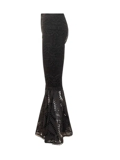 Charo Ruiz Trouk Broderie Anglaise Cotton-blend Flared Pants In Black
