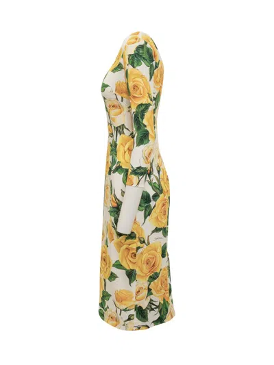 Dolce & Gabbana Floral Silk-blend Midi Dress In Yellow