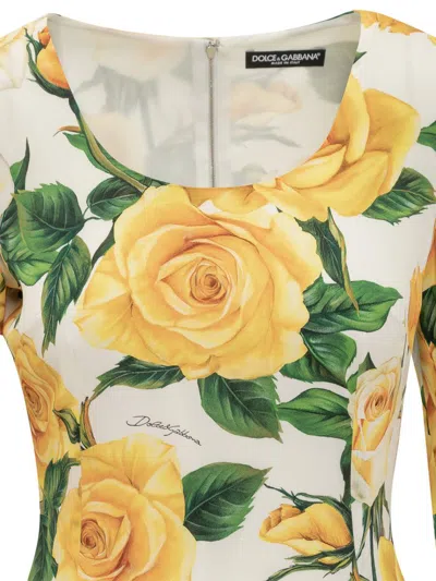 Dolce & Gabbana Floral Silk-blend Midi Dress In Yellow