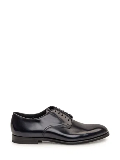 Doucal's Classic Black Derby Shoes Polished Finish In Calf Leather Man In Blue