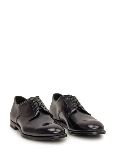 Doucal's Classic Black Derby Shoes Polished Finish In Calf Leather Man In Blue