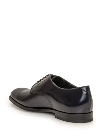 Doucal's Classic Black Derby Shoes Polished Finish In Calf Leather Man In Blue
