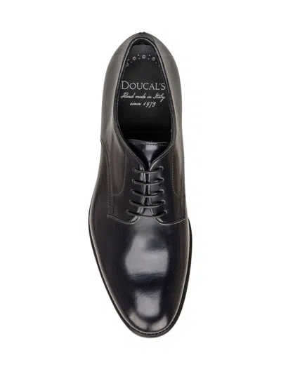 Doucal's Classic Black Derby Shoes Polished Finish In Calf Leather Man In Blue