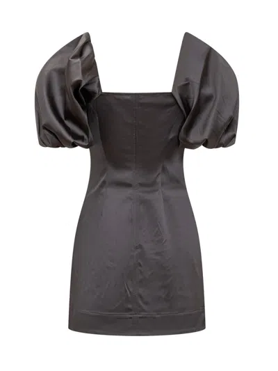 Ganni Mini Satin Dress In Black