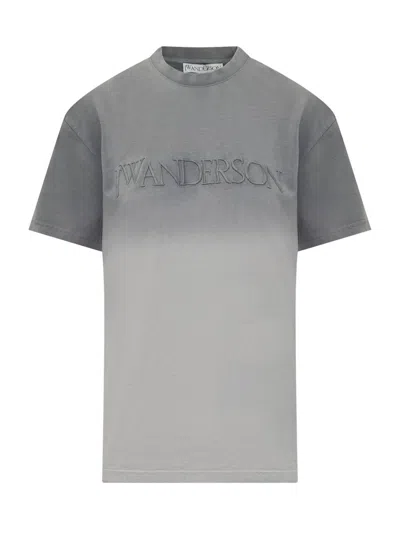 Jw Anderson Tie-dyed Logo Embroidered T-shirt In Grey