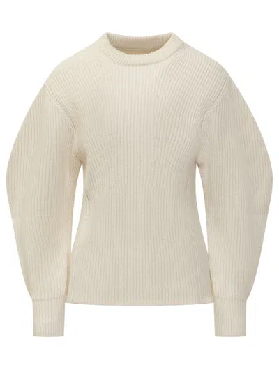 Jil Sander Baloon Sleeve Fisherman Sweater In White