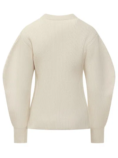 Jil Sander Baloon Sleeve Fisherman Sweater In White