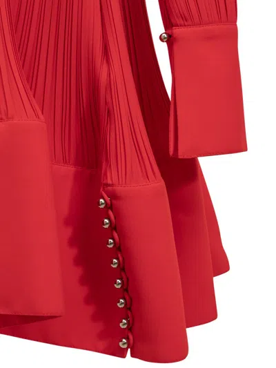 Lanvin Short Dress With Red Pleated Effect In Red