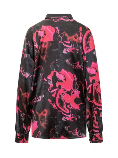 Msgm Magma-print Satin-finish Shirt In Red
