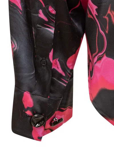 Msgm Magma-print Satin-finish Shirt In Red