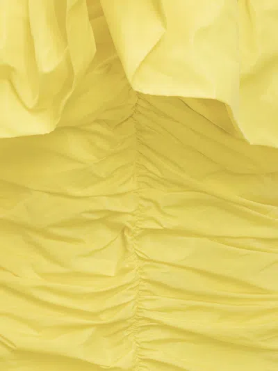 Msgm Ruched Nylon Mini Dress In Yellow