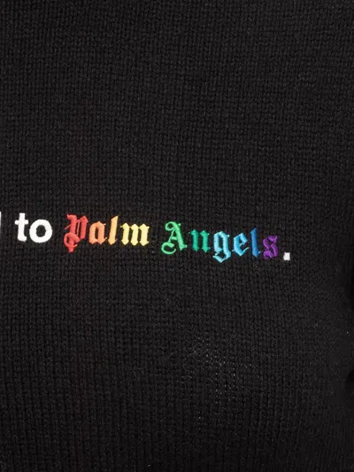 Palm Angels All Roads Text Detail Cropped Turtleneck In Black