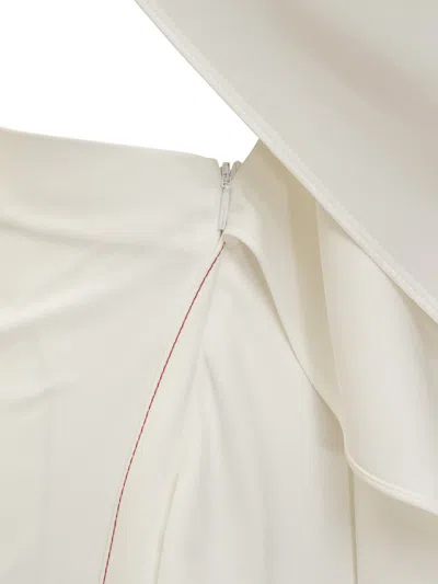Ferragamo Long White Asymmetric Dress With Graphic Print In Viscose Blend Woman In White