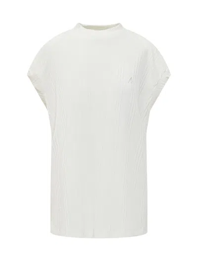 Attico Shoulder-padded Waflle-effect T-shirt In White