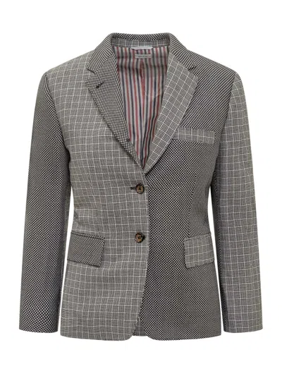 Thom Browne Mix-print Single-breasted Blazer In Grey