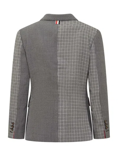Thom Browne Mix-print Single-breasted Blazer In Grey