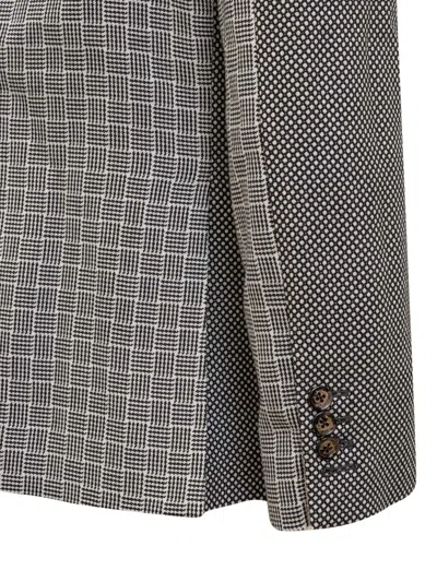 Thom Browne Mix-print Single-breasted Blazer In Grey