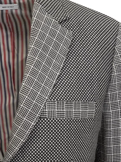 Thom Browne Mix-print Single-breasted Blazer In Grey