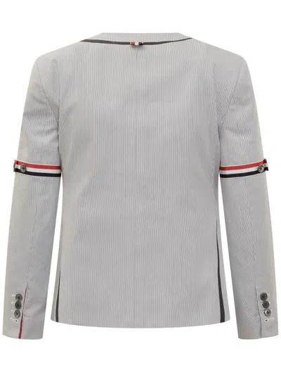 Thom Browne Tailored Seersucker Jacket In Grey